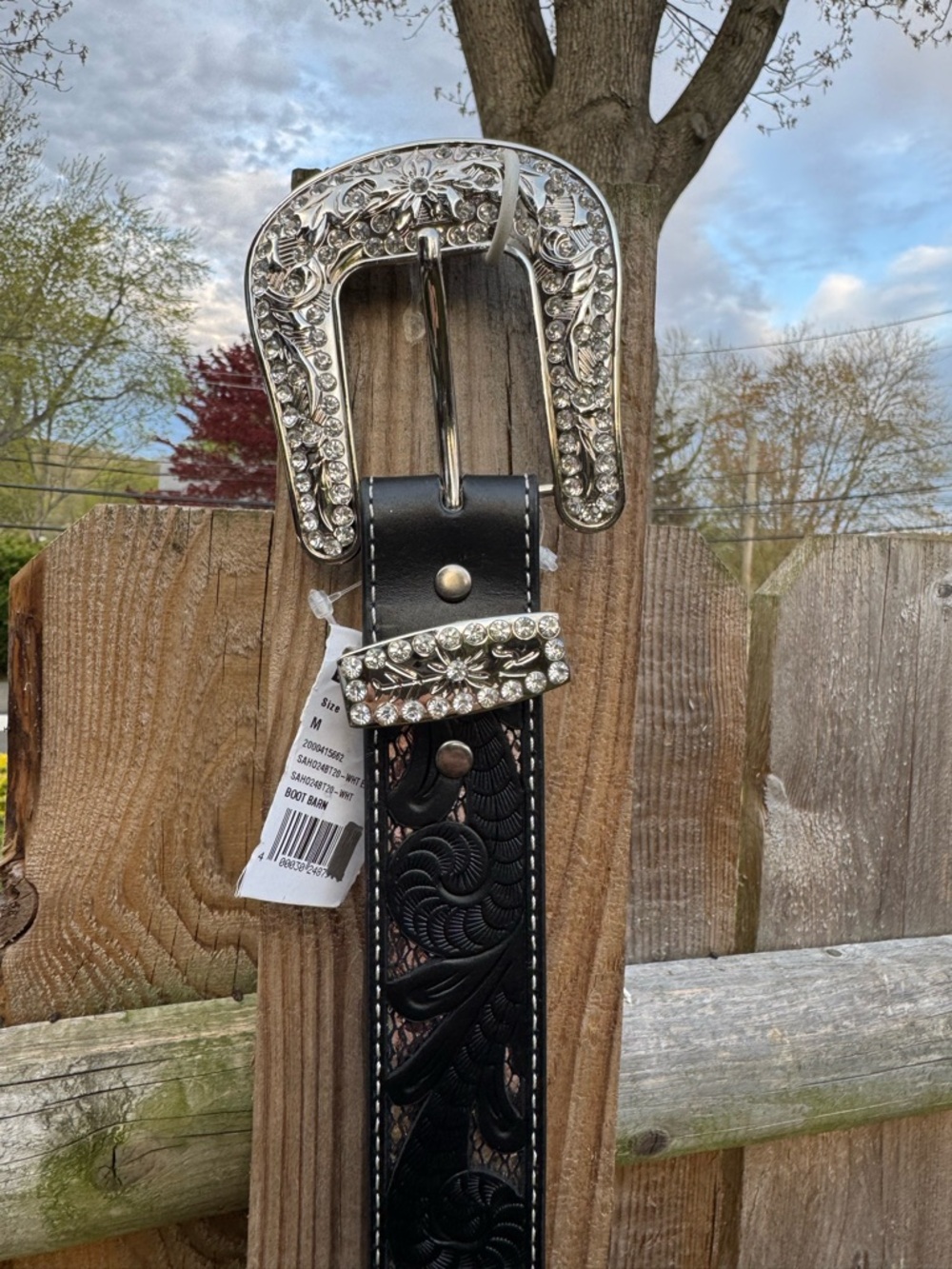 Shyanne Black Floral Tooled Leather Belt with Silver Hardware